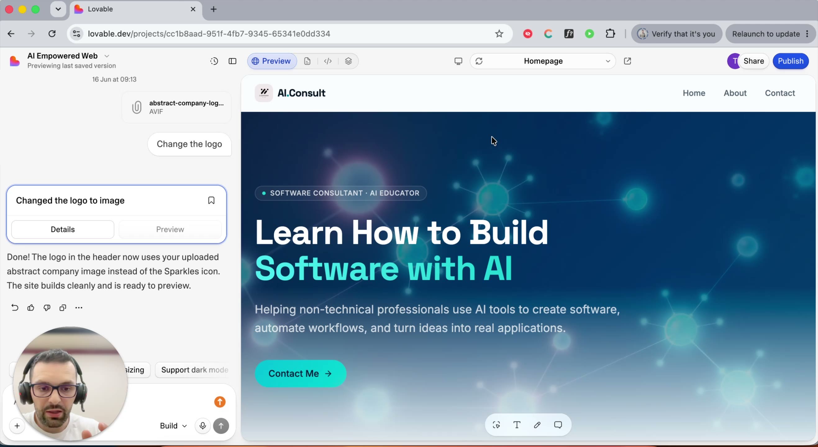 Publish button in the top-right of the editor
