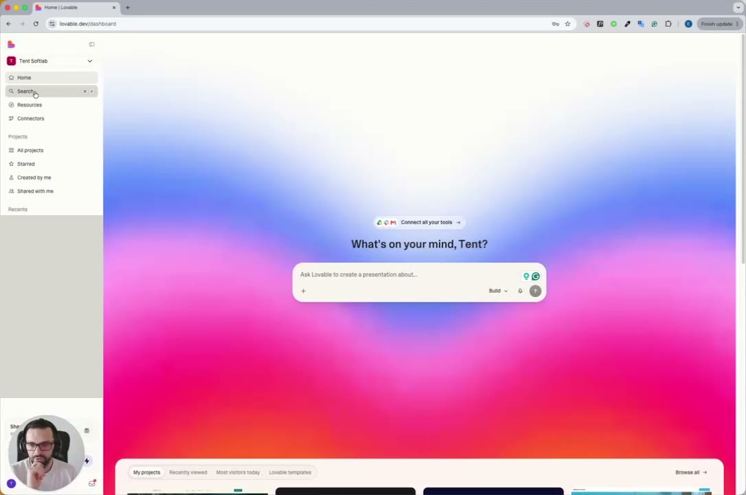Lovable dashboard with sidebar navigation