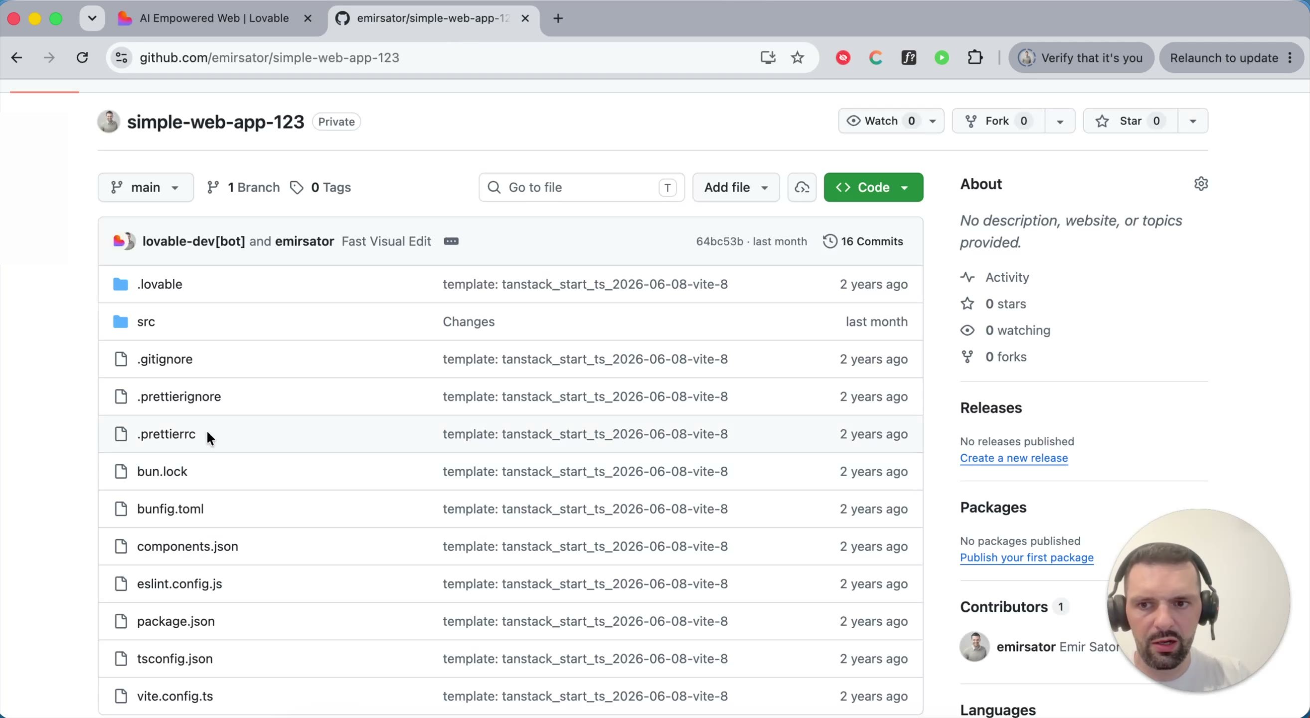 GitHub repository page showing the project's synced files