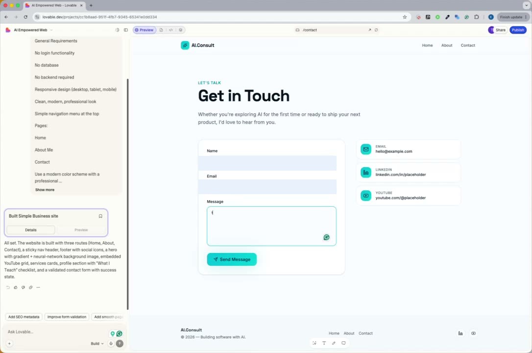 Testing the generated site's contact form