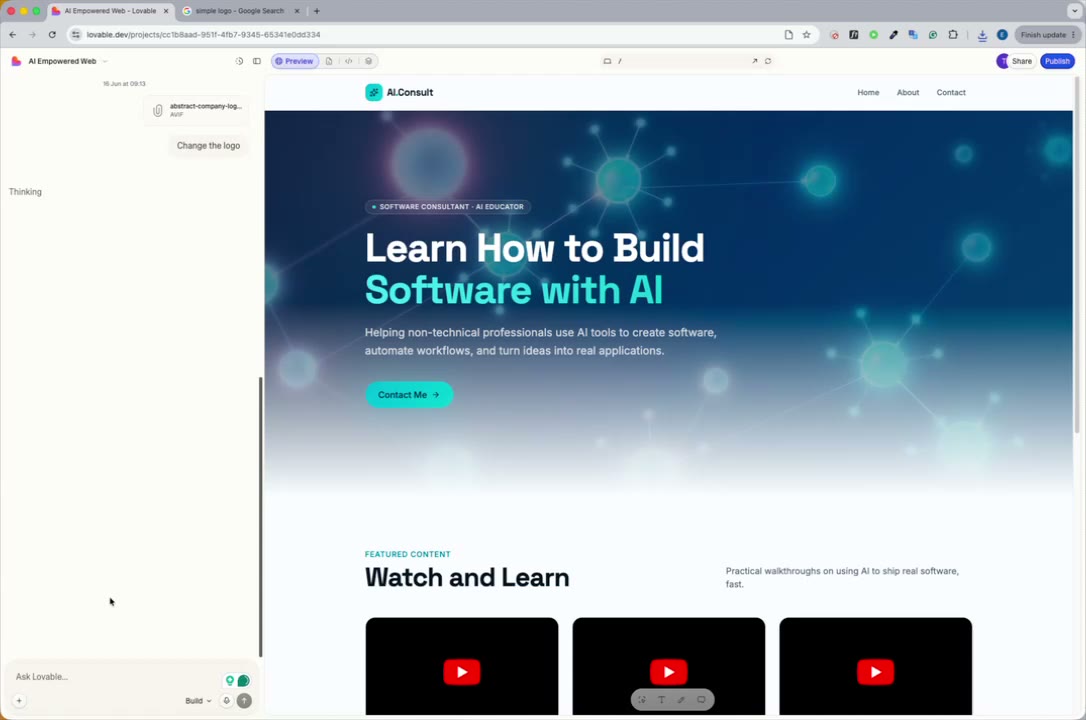 Attaching a logo file and asking Lovable to change it