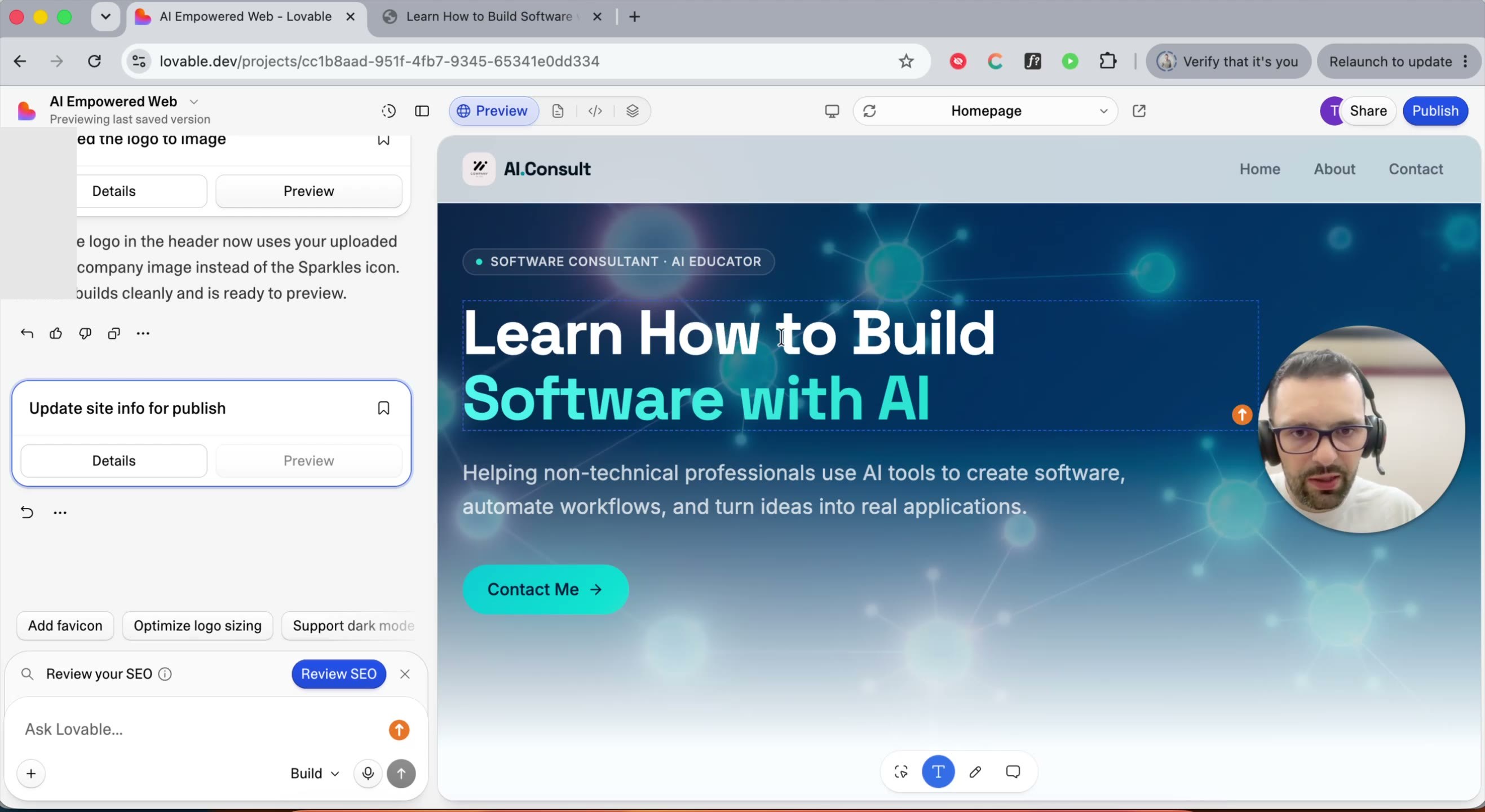 Inline text edit box open on the page headline