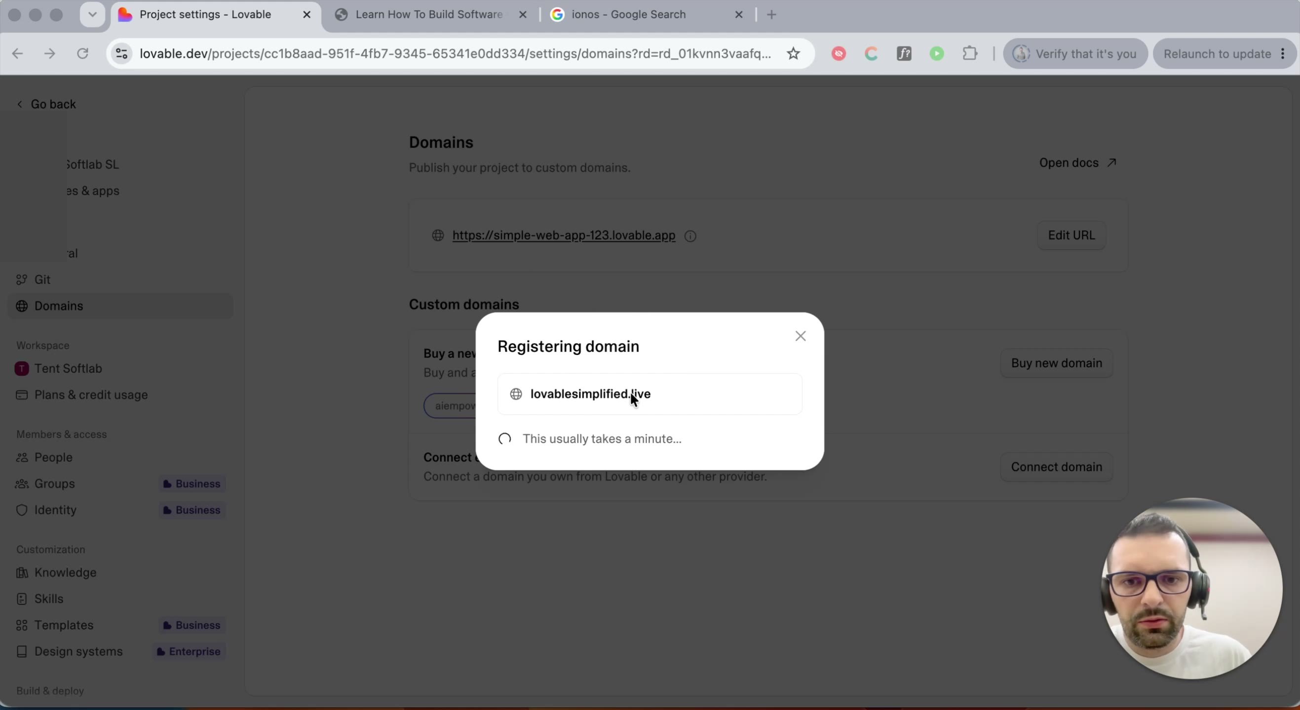 Domain registration in progress